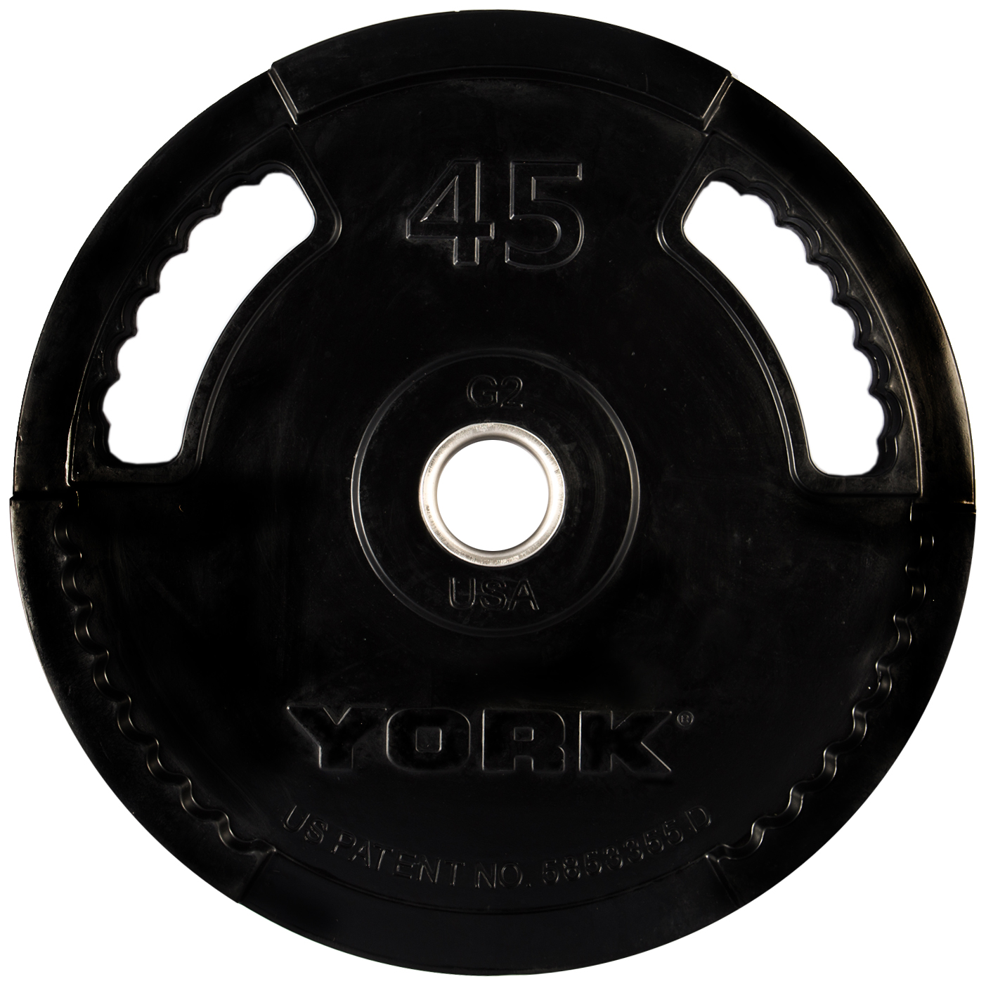 York Barbell 45 lb. G2 Dual Grip Thin Line Rubber Encased Olympic Plate