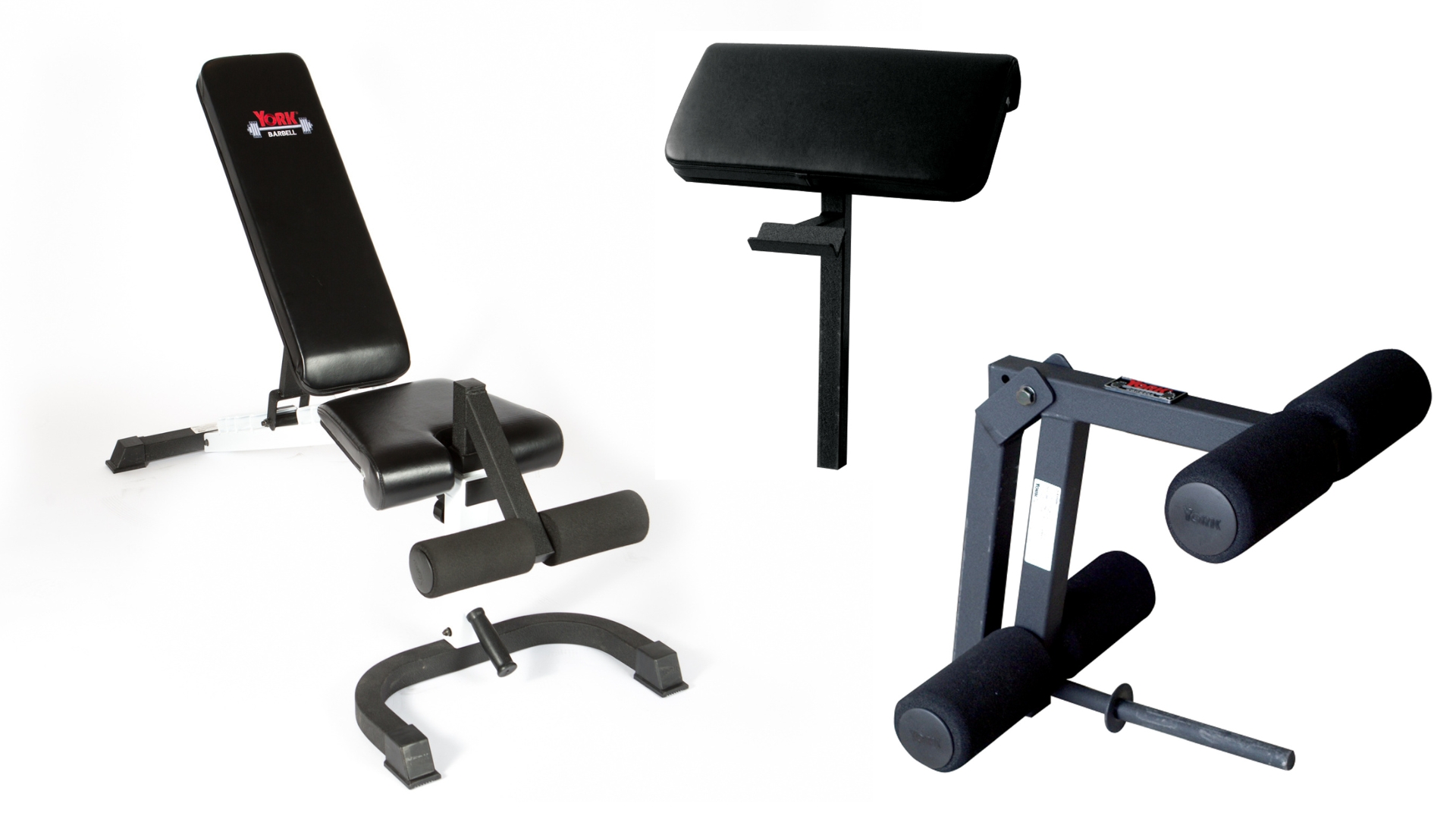 York Barbell FTS Flex Bench w/Foot Hold-down                                  White Frame/Black Upholstery