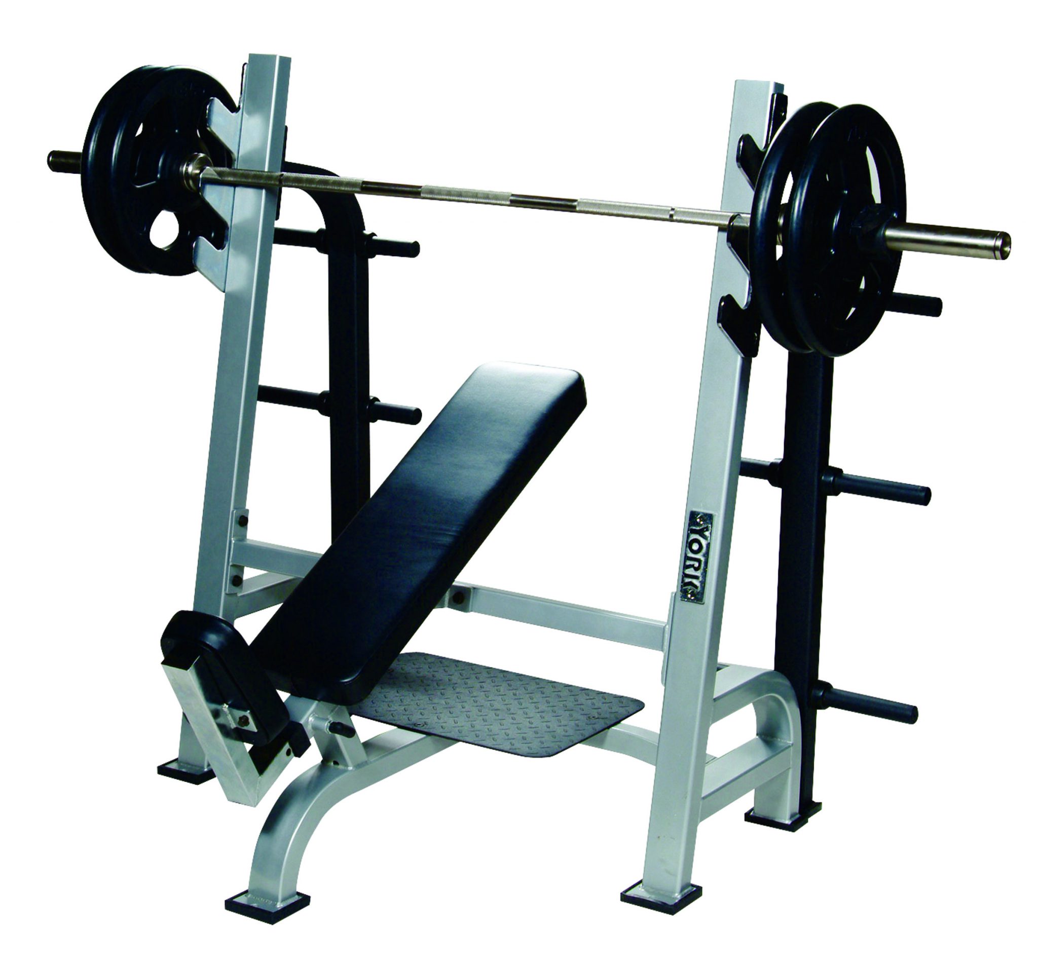 York Barbell ST Olympic Incline Bench w/Gun Racks - White
