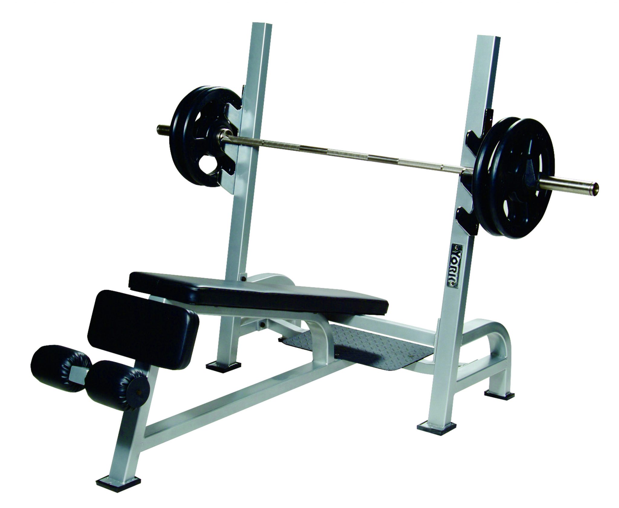 York Barbell ST Olympic Decline Bench w/ Gun Racks - Silver