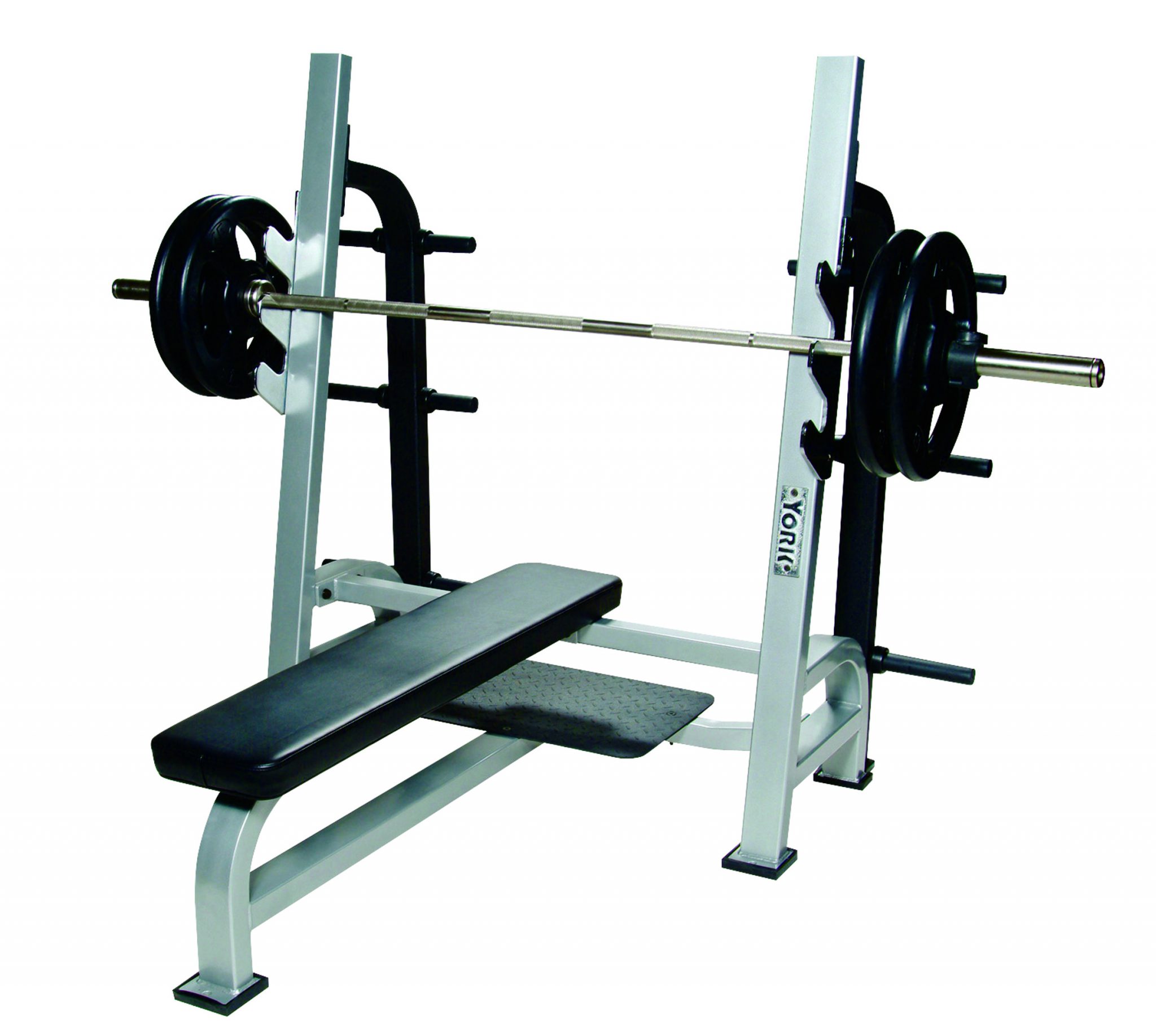 York Barbell ST Olympic Flat Bench w/Gun Racks - Silver