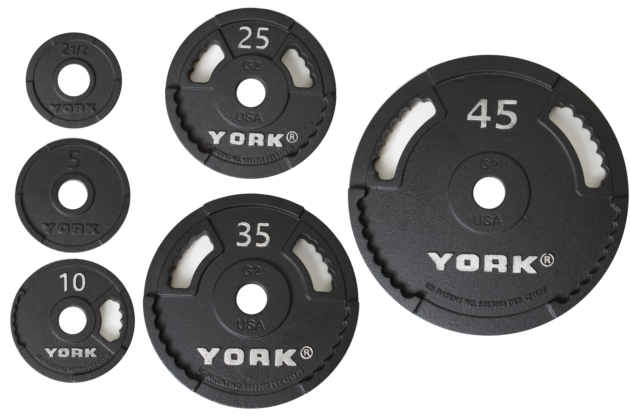 York Barbell 10 lbs. G-2 Olympic Dual Grip Thin Line Cast Iron Plate - Black
